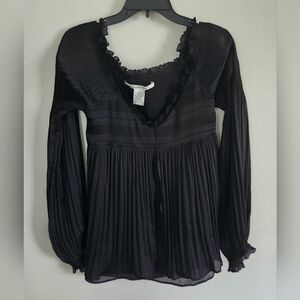 DVF Diane Von Furstenberg Fantasia Blouse Black Pleated Size 8 Boho